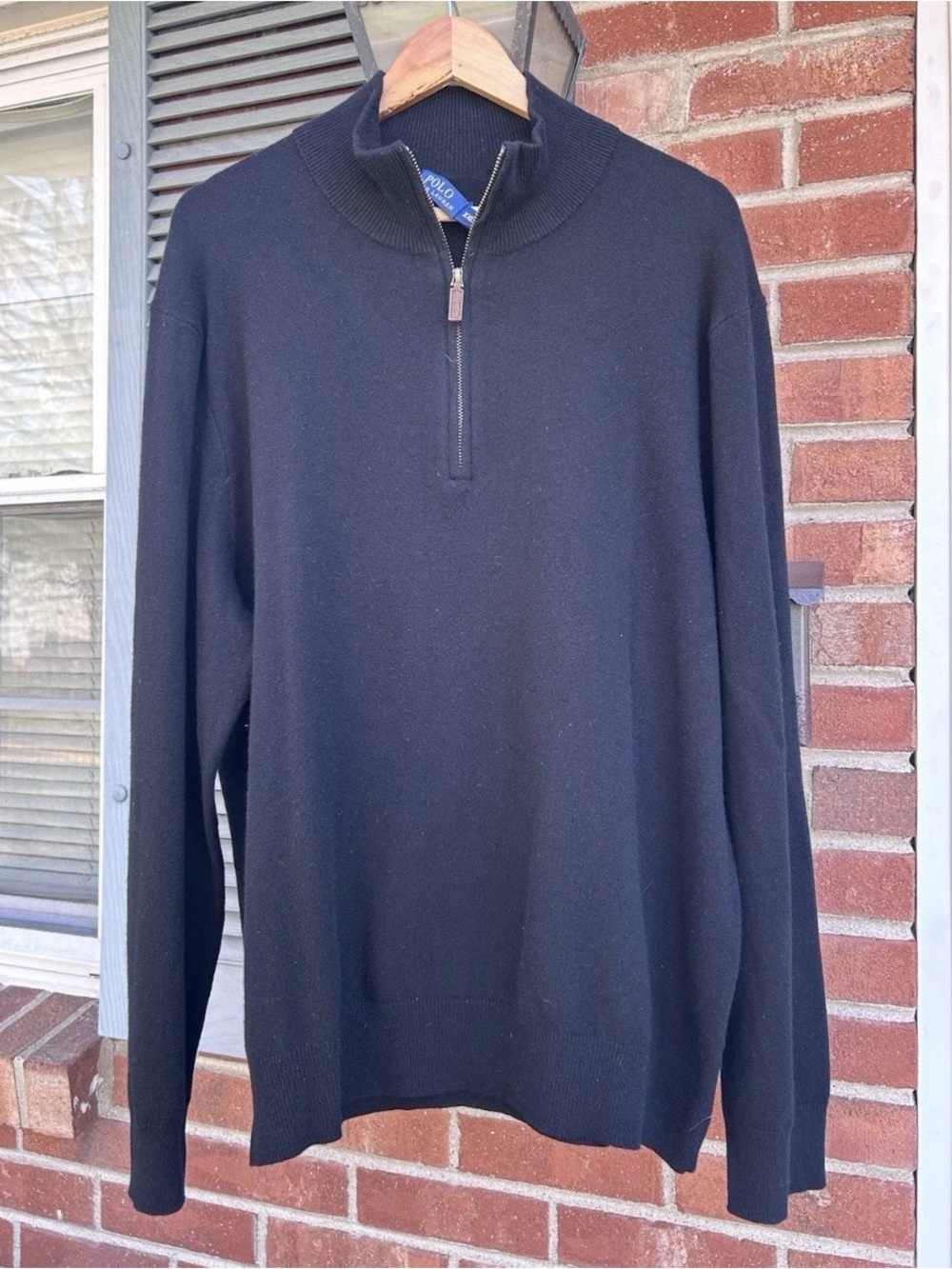 Men’s POLO RALPH LAUREN Black CASHMERE 1/4 Quarter Zip Sweater XXL 2XL 25x29